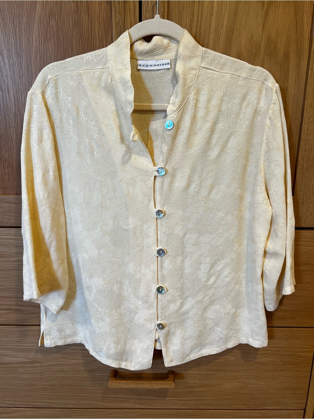 Bryn Walker Embossed Floral Jacquard Pattern Blouse Mandarin Collar Size Small